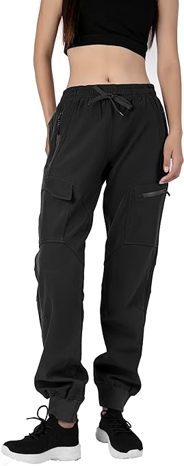 Singbring Women's Athletic Hiking Cargo Joggers Pants Outdoor Workout Lightweight Quick Dry UPF 50 Zipper Pockets