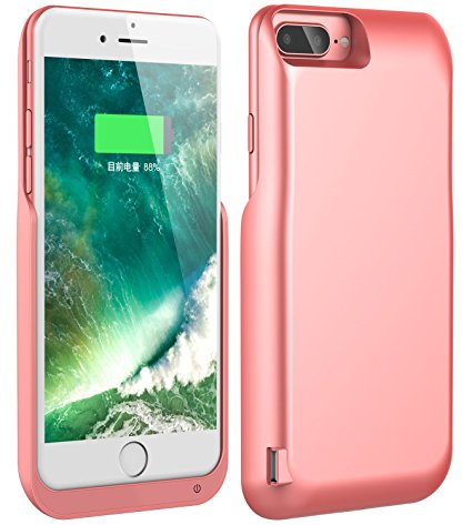 iPhone 7 Plus Battery Case, Foxin 8000 mAh Extended Battery Charger Case Rechargeable Power Bank Battery Charging Case for iPhone 7 Plus/6 Plus/6S Plus (5.5 inch) (Rose Gold)