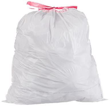 AmazonBasics 13-Gallon Tall Kitchen Trash Bag with Draw String, 0.9 mil, White, 300-Count