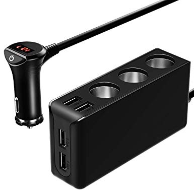 [Updated Version] 3-Socket Cigarette Lighter Splitter,120W 12V/24V Car Power DC Outlet Adapter with 6.8A 4 USB Charging Ports Car Charger