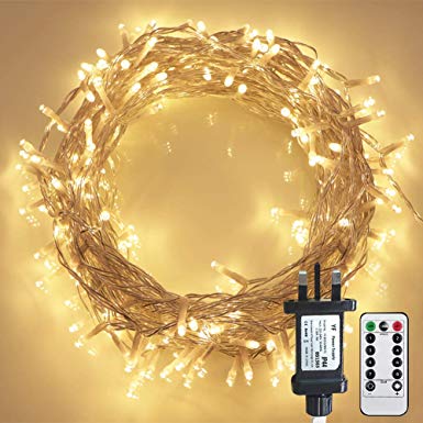[Remote Control] STARKER Indoor Fairy Lights, 200 Warm White LEDs on 20m Clear String Cable with Timer, Low Voltage Plug, 8 Modes Effects Perfect for Christmas Decoration Bedroom Wedding Party