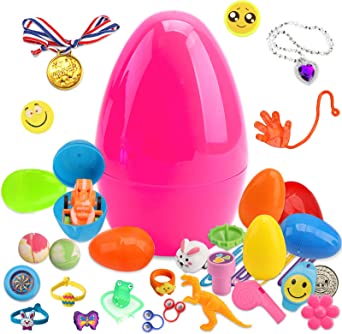 WAEKIYTL Easter Egg Toys Large Surprise Egg with 21pcs Toy Filled Easter Eggs, Kids Easter Gift (Rose red)