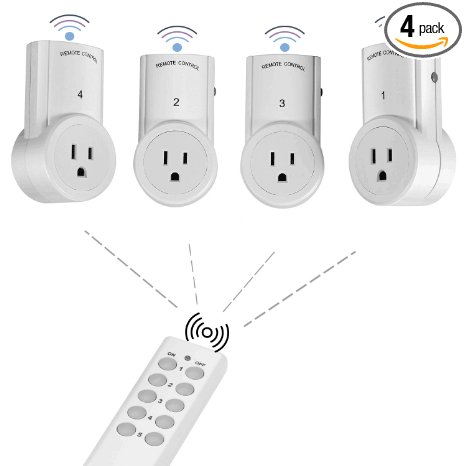 Remote Control Outlet, Hi-Tech 4 Wireless Outlet Switch & 1 ×150 Ft Range RF Signal Remote Controller (Battery Included)