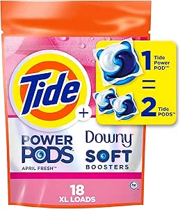 Tide Power PODs 2-in-1 Laundry Detergent Pods with Downy Soft Boosters, Lasting Freshness with April Fresh Scent, 18 Count