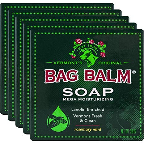 Vermont's Original Bag Balm Mega Moisturizing Soap, 5 Bars, Lanolin Enriched Rosemary Mint Scented Moisturizing Soap, Great for Daily Use to Care for Dry Skin