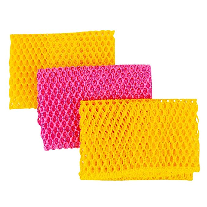 Innovative Dish Washing Net Cloths / Scourer - 100% Odor Free / Quick Dry - No More Sponges with Mildew Smell - Perfect Scrubber for Washing Dishes - 11 by 11 inches - 3PCS - Yellow/Pink/Yellow or Pink/Yellow/Pink