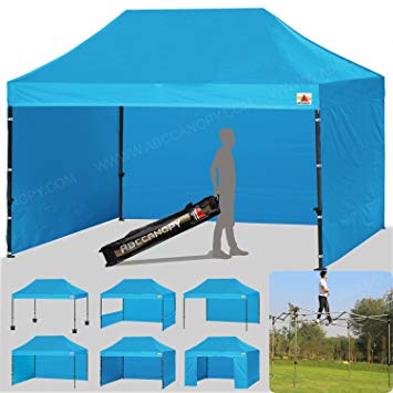 ABCCANOPY 18  colors Deluxe 10x15 Pop up Canopy Outdoor Party Tent Commercial Gazebo with Enclosure Walls and Wheeled Carry Bag Bonus 4x Weight Bag and 2x Half Walls (sky blue)