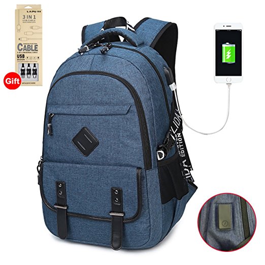 Waterproof Business Laptop Backpack with USB Charging Port, Lightweight Causal School Travel backpack, Fits Under 17 inch Laptop and Notebook (Blue)