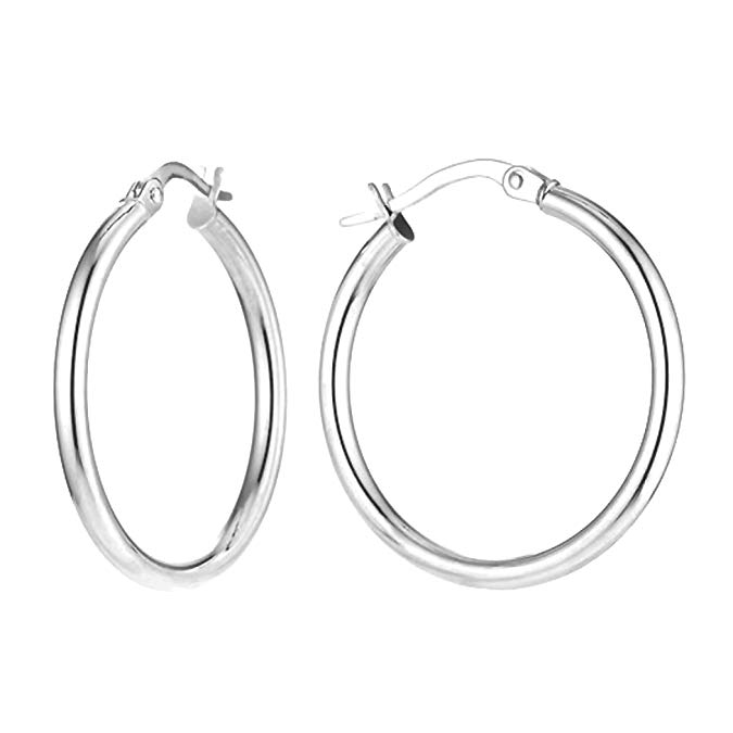 Charmsy Sterling Silver Jewelry Classic Italian Click Top Hoop Earrings for Girl Teen Women