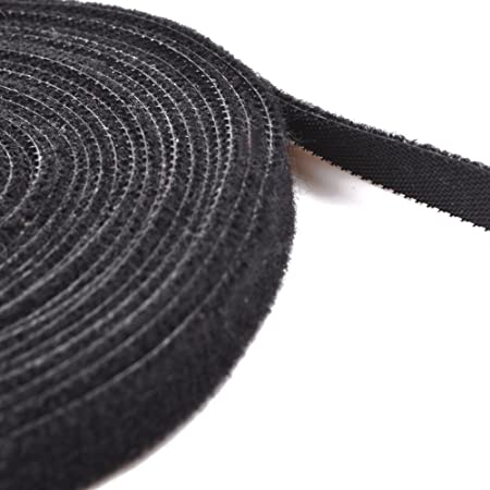 Cosmos 3/8 Inch Black Color Hook and Loop Fastening Cable Tape Tie, 16 Feet length