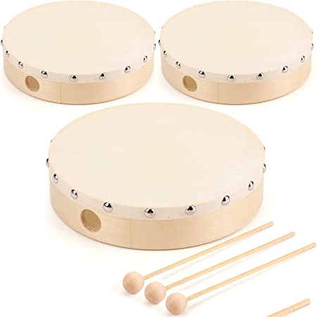 Foraineam 8 Inches Hand Drum Goatskin Drumhead Wood Frame Drum with Beater