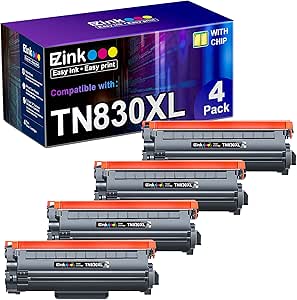 E-Z Ink Compatible Toner Cartridge Replacement for Brother TN830XL TN 830 TN830 Toner Cartridges for HL-L2460DW DCP-L2640DW HL-L2480DW HL-L2400D HL-L2405W MFC-L2820DW Printer (4 Black)