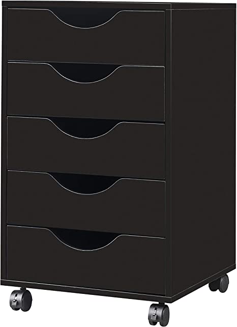 soges Mobile File Cabinet with 5 Drawers, Mobile Storage Cabinet with Locking casters for Home Office Black