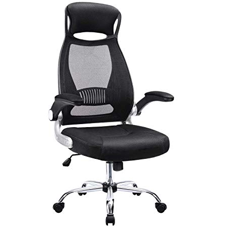 Bossin High Back Office Chair Mesh Desk Chair with Adjustable Armrest,Computer Swivel Task Chair with Ergonomic Headrest (Black)