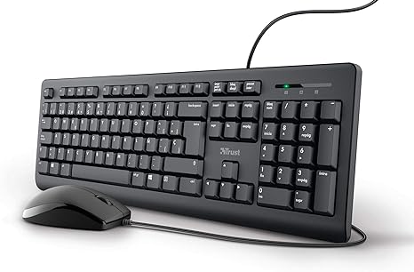 Trust Taro SPANISH Keyboard and Mouse with Cable, QWERTY ES Layout for Windows, Silent Buttons, 1.8 m Cable, USB Connection, Spill Resistant, Set Español - Black
