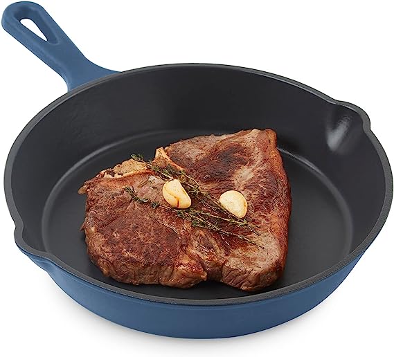 Bundle of DASH Zakarian 7.5"   9.5"  11" Nonstick Cast Iron Skillets, Titanium Ceramic Coated Frying Pans- Blue