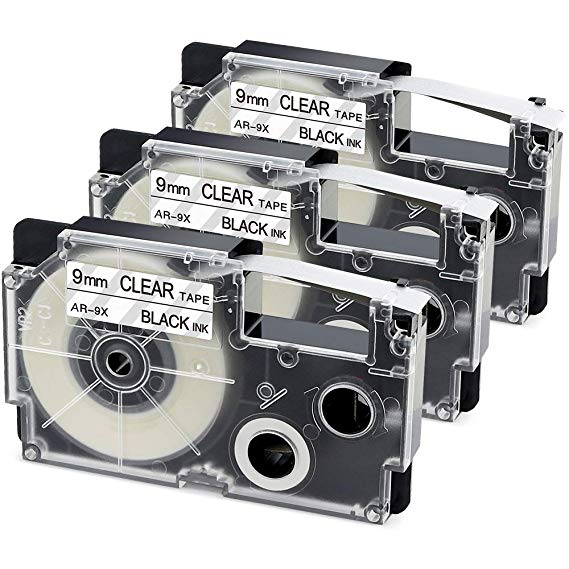 3-Pack Compatible Label Tape Replacement for Casio XR-9X2S XR-9X 9mm Labeling Tape for Casio KL-120 KL-60 KL60SR KL100 KL750 KL780 KL7000 KL7200 Label Maker, Black on Clear, 3/8 Inch x 26 Feet