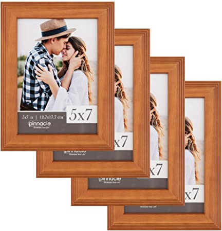 Pinnacle Frames & Accents 5"x7" Classic Oak Wood, Black, Set of 4 Picture Frame Set, 5" x 7", Natural