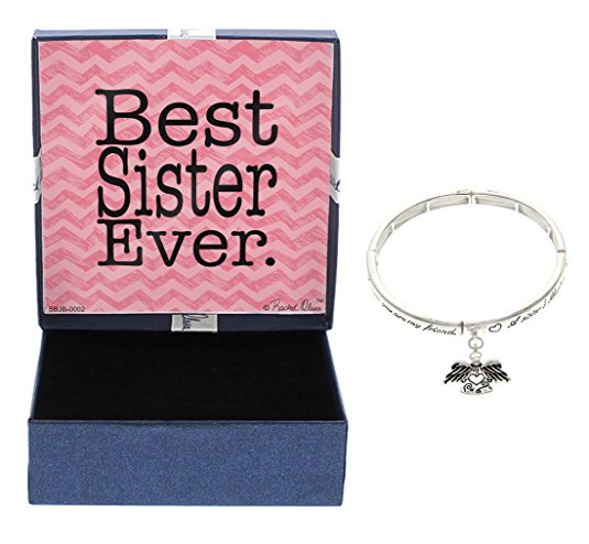 Sister's Blessing Angel Silver-Tone Bracelet Bangle Gift for Sister with Gift Box and Book Mark