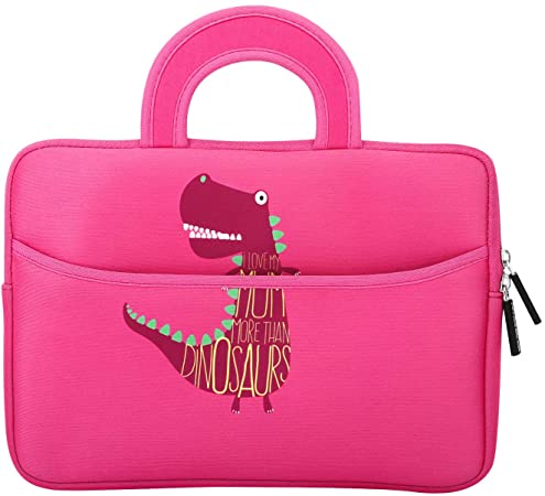 MoKo 7-8 Inch Kids Tablet Sleeve, Portable Neoprene Carrying Case Bag Fits Fire HD 8 Kids Edition 2018/2017, Fire 7 Kids Edition, Fire HD 8 Plus/Fire HD 8 2020, Fire 7, Kindle E-Reader, Dinosaur Pink