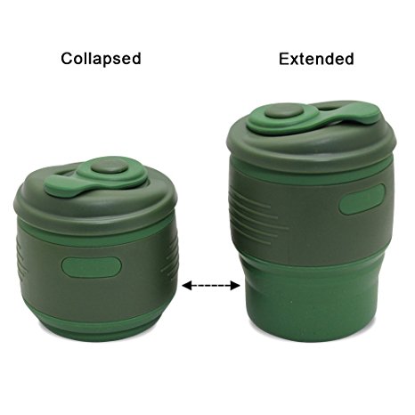 Collapsible Coffee Mug, XREXS Food-Grade Silicone Cup, Portable Travel Mug for Hiking camping,Resuable,Leak-proof Lid, BPA Free,FDA Approved (Army Green)