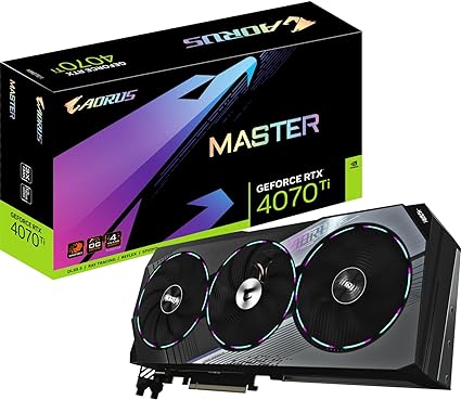 GIGABYTE GeForce RTX 4070 Ti AORUS MASTER 12GB Graphics Card - 12GB DDRX6 21Gbps 192bit, PCI-E 4.0, Core 2670Mhz, RGB, Anti-sag bracket,DisplayPort 1.4, HDMI 2.1a, NVIDIA DLSS 3, GV-N407TAORUS M-12GD