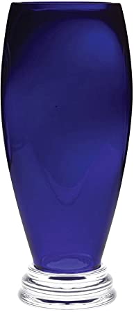 Barski - Handmade Glass - Footed Round Vase - Cobalt - 12" H (12 Inches High) Made in Europe