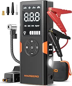 MARBERO Tire Inflator Air Compressor Portable Cordless Tire Inflator Digital Gauge 17L/min Fast Inflation Tire Pump with Digital Screen LED Light for Car Motor Bike Ball Inflatables