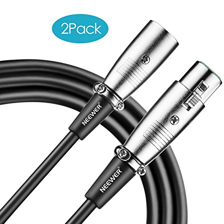 Neewer® 2-Pack 15ft/4.6M Black Universal 3-pin XLR Male to XLR Female Cables for Microphones or Other Professional Recording, Mixing, and Lighting Equipments with 3 Pin XLR Connectors