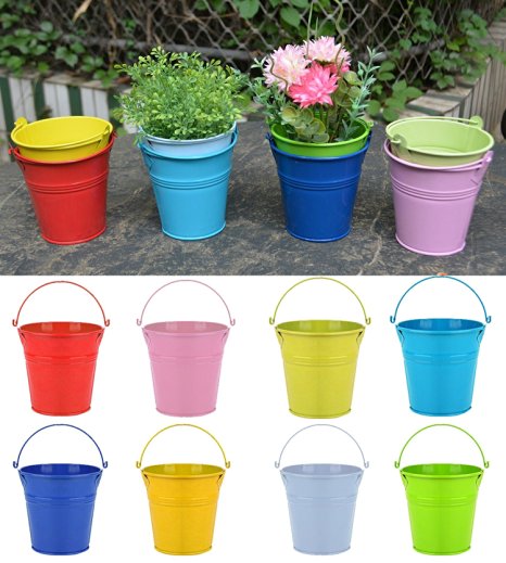 Flower Pots , RIOGOO Hanging Flower Pots, Garden Pots Balcony Planters Metal Bucket Flower Holders - Portable Style ( 8 PCS )