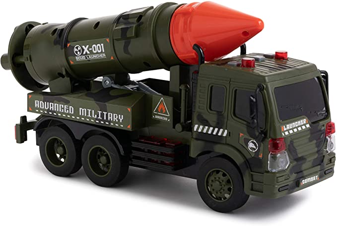 Toy To Enjoy Army Truck with Missile Launcher - Friction Powered Wheels & Movable Launcher - Heavy Duty Plastic Military Vehicle Toy for Kids & Children