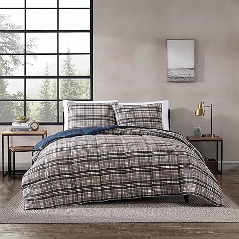 Eddie Bauer- Queen Comforter Set, Reversible Microsuede Bedding with Matching Sham(s), Casual Home Decor (Rugged Plaid Brown, Queen)