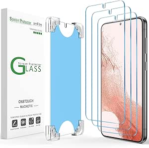 amFilm 3 Pack Magnetic OneTouch S22 Plus 6.6" Screen Protector [Eco Friendly & Reduce Plastic] [Indestructible Ultra 9H Tempered Glass] [ Auto-Alignment & Ultra Fast Installation]