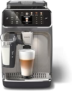 PHILIPS 5500 Series Fully Automatic Espresso Machine - LatteGo Milk System, 20 Coffee Varieties, Intuitive Touch Display, SilentBrew, 100% Ceramic Grinder, AquaClean Filter, Grey Chromed (EP5544/90)