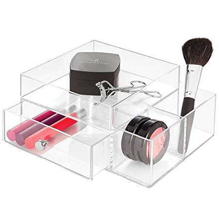 mDesign Cosmetic Organizer for Vanity Cabinet to Hold Makeup, Brushes, Beauty Products - 1 Drawer and Caddy, Clear
