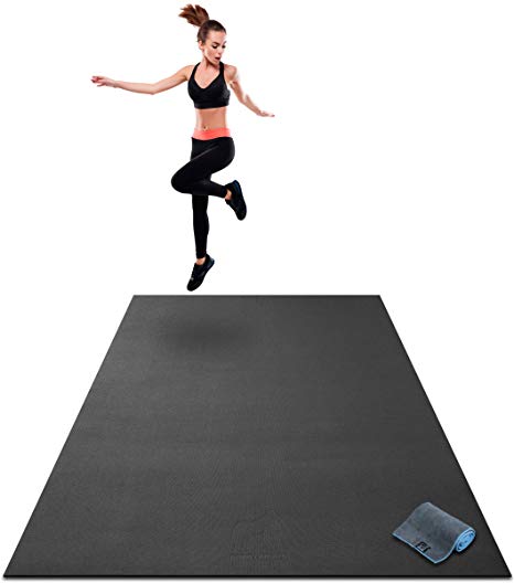 Premium Extra Large Exercise Mat - 7' x 5' x 1/4" Ultra Durable, Non-Slip, Workout Mats for Home Gym Flooring - Plyo, Jump, Cardio Mat - Use With or Without Shoes (213cm Long x 152cm Wide x 6mm Thick)