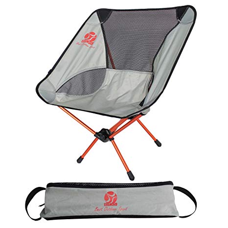 BOS Portable Folding Camping Chair with Carry Bag, Compact & Ultralight Lightweight Backpack Chairs for Outdoor Camp,Travel Hiking Picnic Beach Camp Backpacking Outdoor Festivals -Light Gray