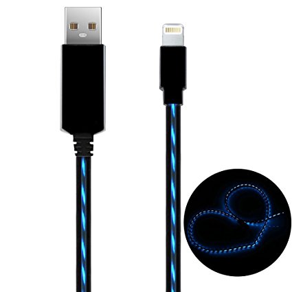Tenfly Premium LED Flowing Light Glow in Dark Lightning Cables Charge & Sync Cords for iPhone and iPad (iOS)