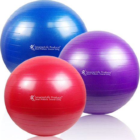 Stability Ball - Premium Fitness Ball for Exercise Weight Loss Core Strength CrossFit - Top Rated Yoga Ball and Pilates Ball -- By SmarterLife Products