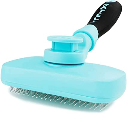 HATELI Self Cleaning Slicker Brush for Cat & Dog - Cat Grooming Brushes for Shedding Removes Mats, Tangles and Loose Hair Suitable Cat Brush for Long & Short Hair (360° Rotating Blue)