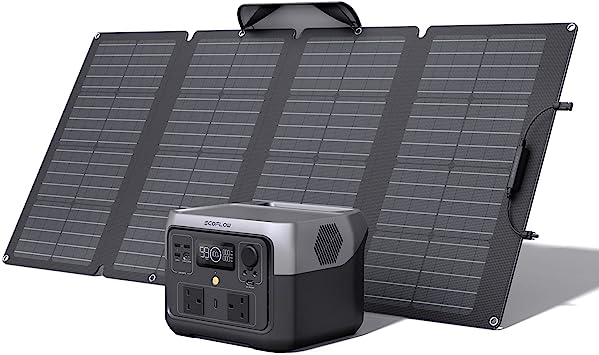 EcoFlow RIVER 2 Max Solar Generator 512Wh Long-life LFP Portable Power Station & 160W Solar Panel for Home Backup Power, Camping & RVs 100% Charged in 60m with 3000+ Cycles & Up to 1000W Output