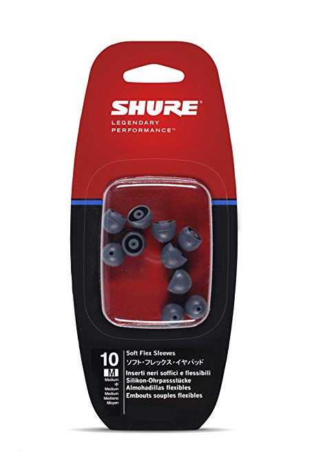 Shure EASFX1-10M Medium Soft Flex Sleeves (10 Included/5 Pair) for SE115, SE315, SE425 & SE535 Earphones (Black)