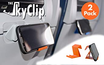 The SkyClip - (Orange, 2 Pack) Airplane Cell Phone Seat Back Tray Table Clip and Phone Stand, Compatible with iPhone, Android, Tablets, and Readers