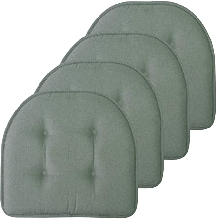 Sweet Home Collection Chair Cushion Memory Foam Pads Tufted Slip Non Skid Rubber Back U-Shaped 17" x 16" Seat Cover, 4 Pack, Scuba Green