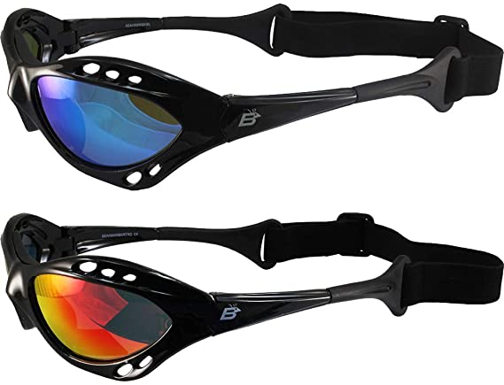 2 Pairs of Birdz Seahawk Polarized Padded Sunglasses Black Frames Blue   Red Reflectech Lenses