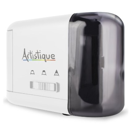 Artistique® Electric Pencil Sharpener - Best Heavy-Duty Automatic Electric Pencil Sharpener for Art, Office & School - Works w/ Lead & Colored Pencils - Uses Battery or Wall Power - White