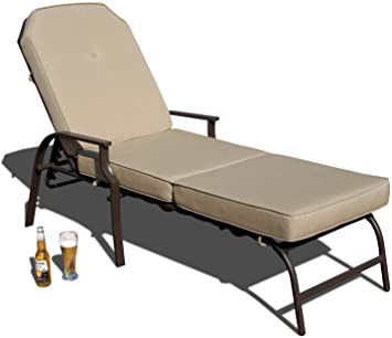 Kozyard Maya Outdoor Chaise Lounge Weather & Rust Resistant Steel Chair with Polyester Fabric Cushion for Pool, Patio, Deck or Yard (Tan)