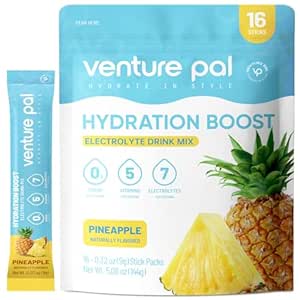 Venture Pal Sugar Free Electrolyte Powder Packets - Liquid Daily IV Drink Mix for Rapid Hydration & Party Recovery | 5 Vitamins & 7 Electrolytes| Keto Friendly | Non-GMO | Certified Vegan | 16 Sticks