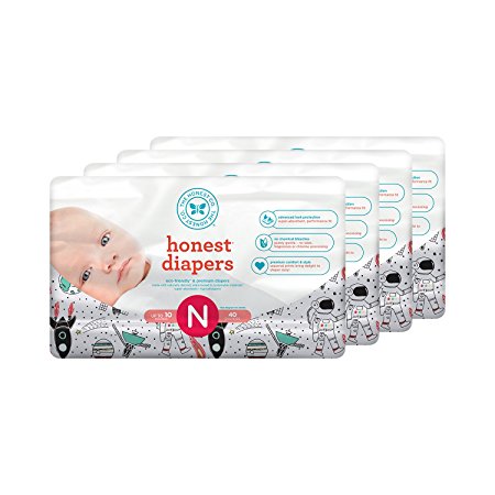 Honest Baby Diapers, Space Travel, Size 0 Newborn, 40 Count (Pack of 4)