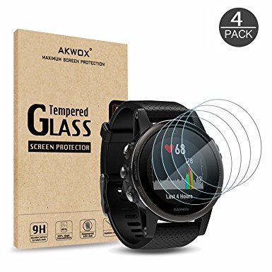 (Pack of 4) Tempered Glass Screen Protector for Garmin Fenix 5S , Akwox [0.3mm 2.5D High Definition 9H] Premium Clear Screen Protective Film for Garmin Fenix 5S